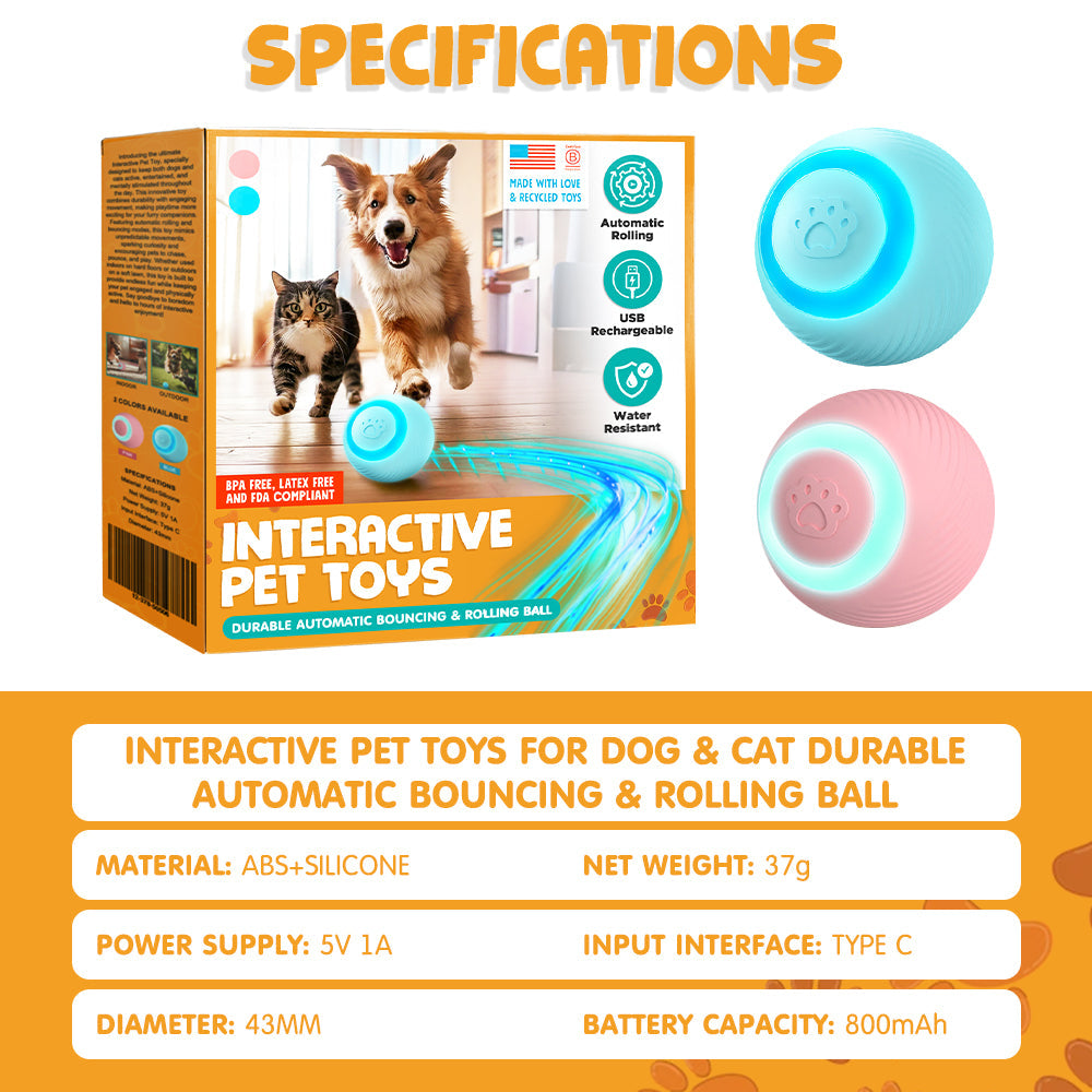 Sugoola® Interactive Pet Toys for Dog & Cat Durable Automatic Bouncing & Rolling Ball